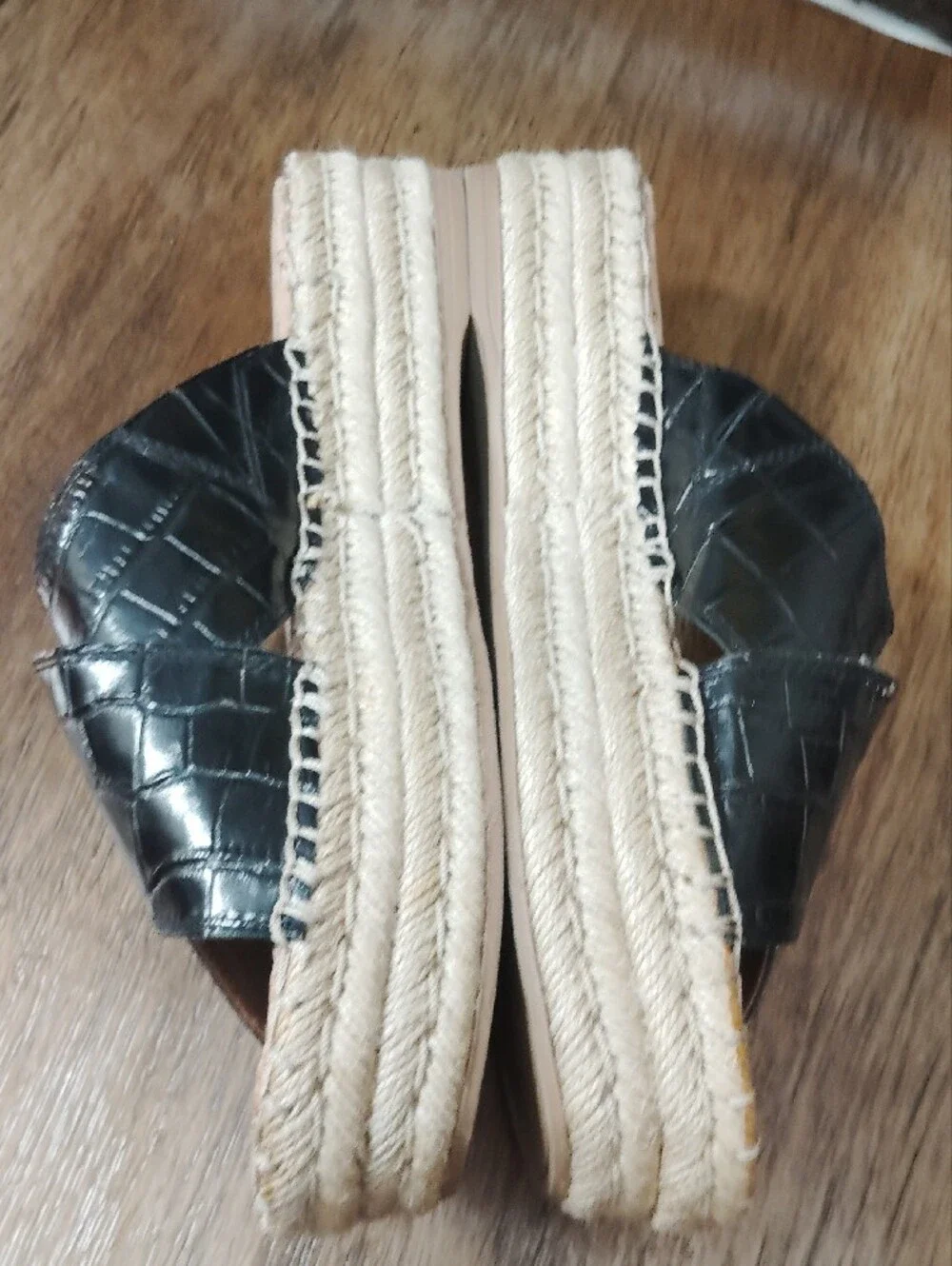 Sam Edelman Black Croc-Embossed Espadrille Slide Sandals